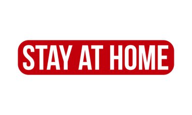 Evde Kauçuk Damgası 'nda kal. Red Stay at Home Rubber Grunge mühür vektör çizimi - Vektör