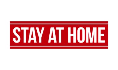 Evde Kauçuk Damgası 'nda kal. Red Stay at Home Rubber Grunge mühür vektör çizimi - Vektör