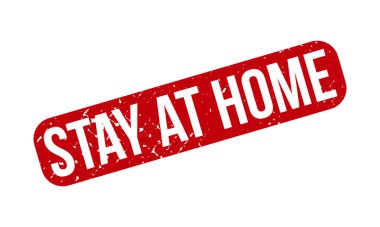 Evde Kauçuk Damgası 'nda kal. Red Stay at Home Rubber Grunge mühür vektör çizimi - Vektör