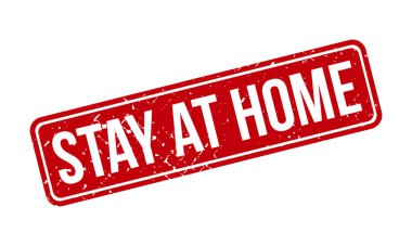 Evde Kauçuk Damgası 'nda kal. Red Stay at Home Rubber Grunge mühür vektör çizimi - Vektör