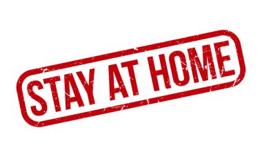 Evde Kauçuk Damgası 'nda kal. Red Stay at Home Rubber Grunge mühür vektör çizimi - Vektör