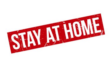 Evde Kauçuk Damgası 'nda kal. Red Stay at Home Rubber Grunge mühür vektör çizimi - Vektör