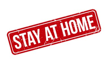 Evde Kauçuk Damgası 'nda kal. Red Stay at Home Rubber Grunge mühür vektör çizimi - Vektör