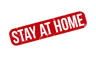 Evde Kauçuk Damgası 'nda kal. Red Stay at Home Rubber Grunge mühür vektör çizimi - Vektör