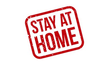 Evde Kauçuk Damgası 'nda kal. Red Stay at Home Rubber Grunge mühür vektör çizimi - Vektör