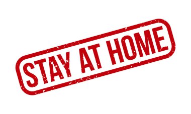 Evde Kauçuk Damgası 'nda kal. Red Stay at Home Rubber Grunge mühür vektör çizimi - Vektör