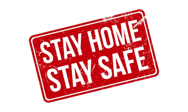 Останься Дома Сохрани Резиновую Печать Red Stay Home Stay Safe — стоковый вектор