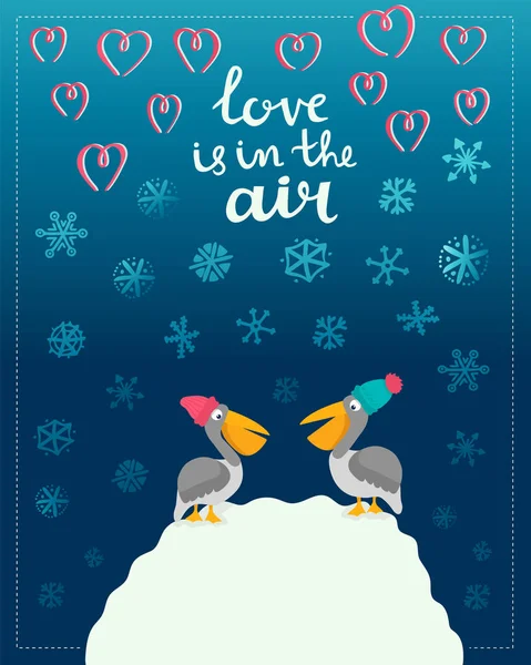 Cute winter card with two lovely pelicans