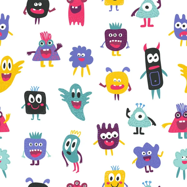 Cute seamless monster funny pattern — Stock Vector