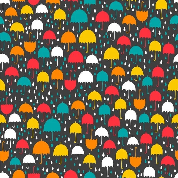 Modèle Sans Couture Printemps Coloré Avec Des Silhouettes Parapluies Style — Image vectorielle