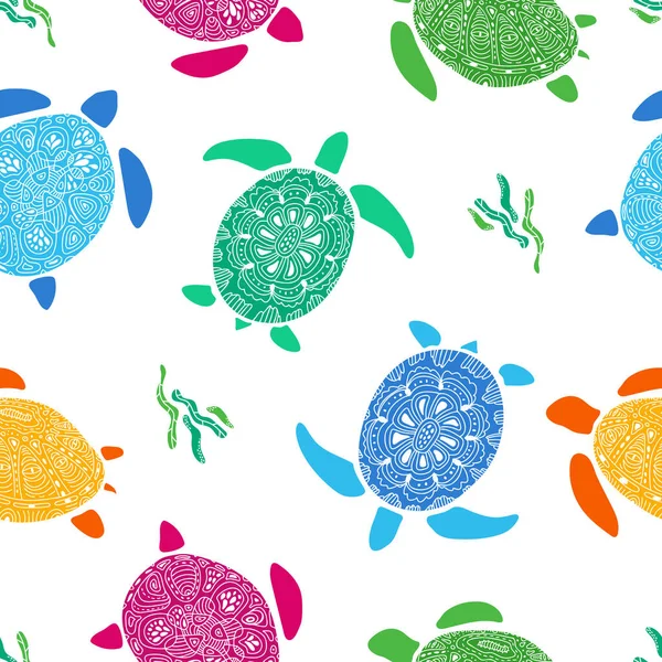 Patrón Sin Costuras Con Coloridas Tortugas Estilo Infantil Animales Brillantes — Vector de stock