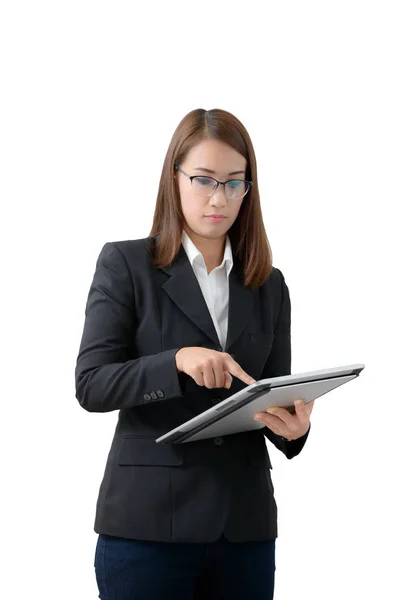 Asian business woman using tablet isolated — Stock Photo, Image