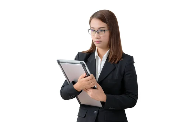 Young businesswoman holding a tablet — Stock Photo, Image