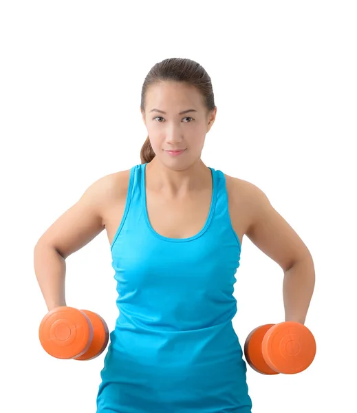 Mujer haciendo ejercicio con un peso de mancuerna — Foto de Stock