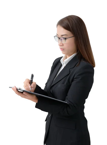 Business woman write on clipboard — Stock Photo, Image