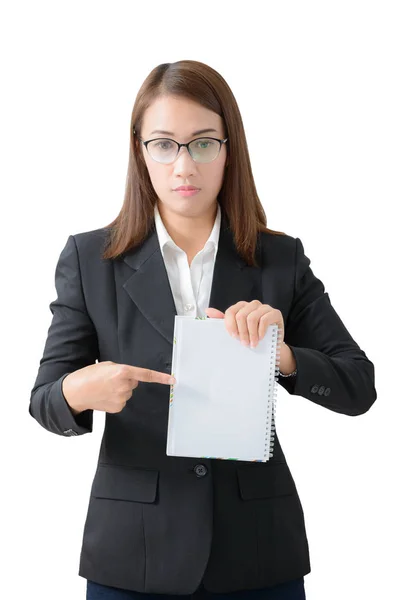 Business woman holding notebook  isolated — Stock Photo, Image