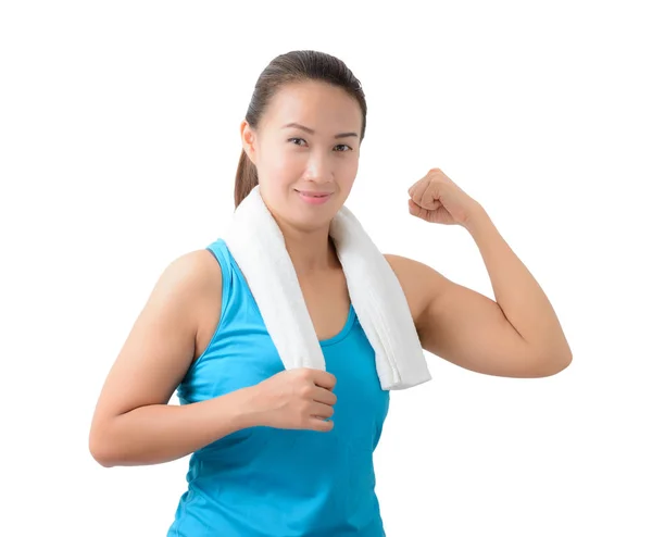 Fitness vrouw portret geïsoleerd op witte achtergrond. — Stockfoto