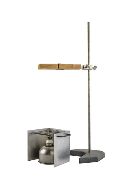 Laboratorium apparatuur reageerbuis houder en alcohol lamp — Stockfoto