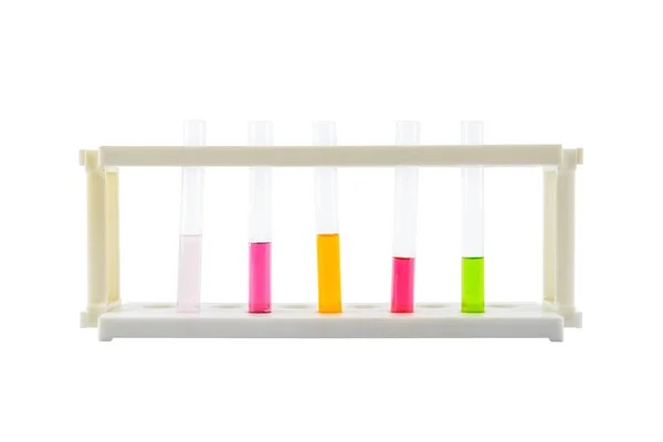 흰색 절연 스탠드에 다 색된 테스트 튜브 — 스톡 사진