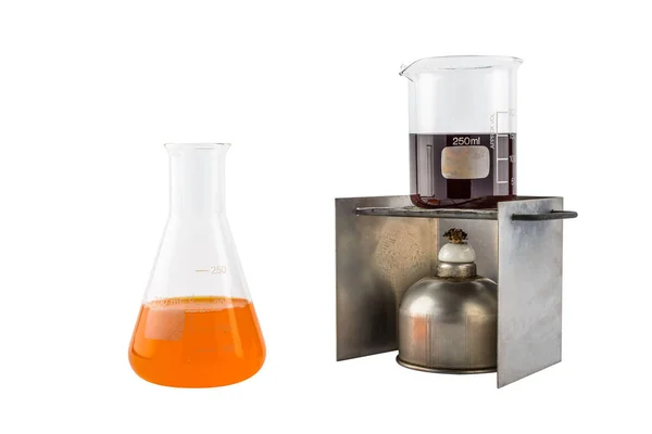 Equipamento de laboratório tubo de ensaio e lâmpada de álcool, tubo de ensaio — Fotografia de Stock
