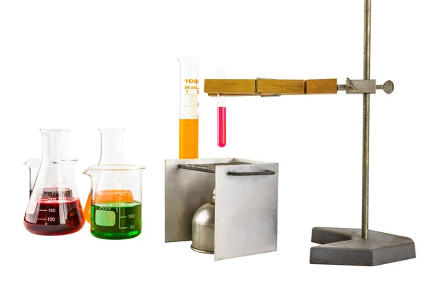 Laboratory equipment test tube holder and alcohol lamp, test tub — Stock Photo, Image