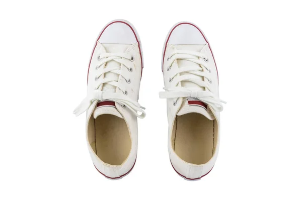 Sapatos de lona branca isolados no fundo branco — Fotografia de Stock