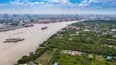 Hava Bangkok görünümü manzarası ve Chao Phraya Nehri Vie görünümünü