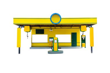 Retro tarzı sahne eski benzin istasyonu üzerinde beyaz adam izole