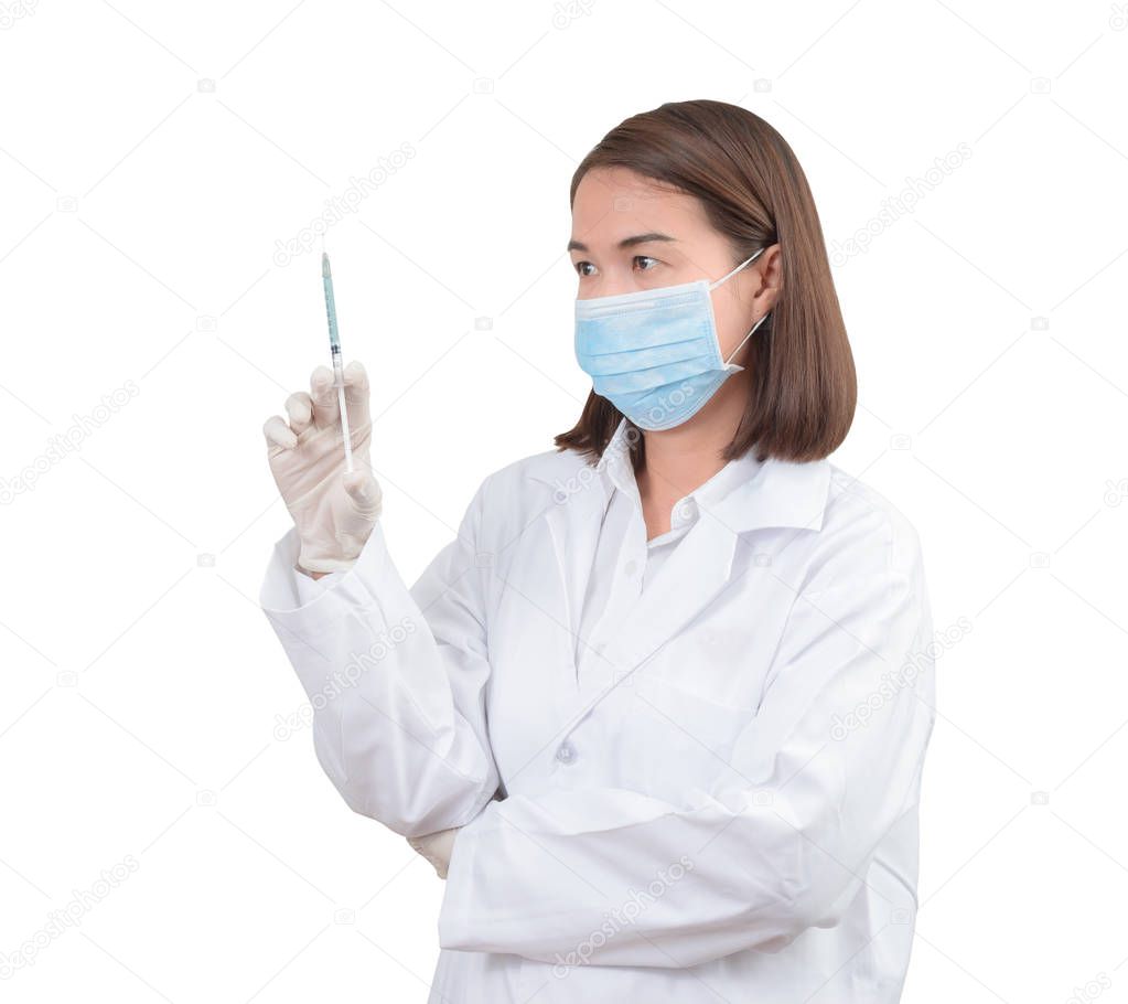 Female Doctor holding medical injection syringe