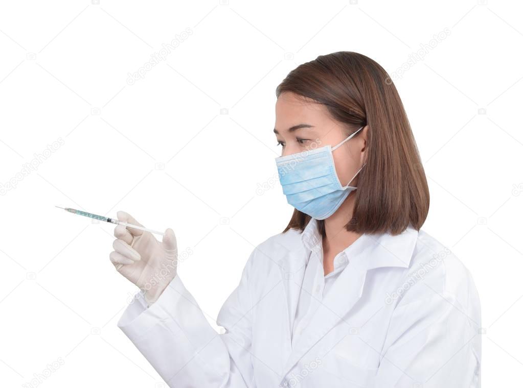 Female Doctor holding medical injection syringe