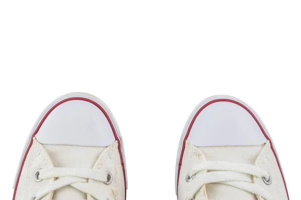 Zapatos de lona blanca aislados sobre fondo blanco — Foto de Stock