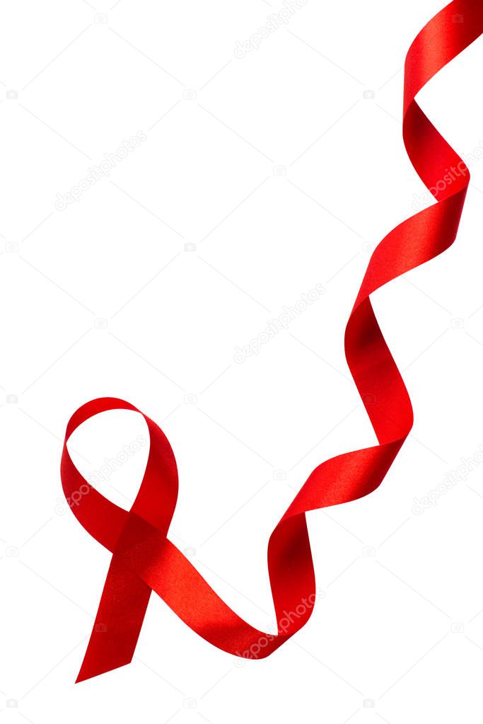 red ribbon symbolic bow color raising awareness on people living