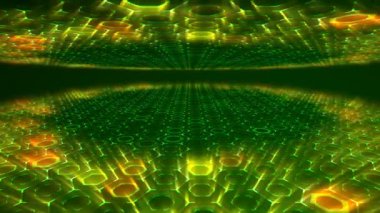 Koyu yeşil ve turuncu altıgen örnek. Modern render animasyon arka plan dalga mozaik altıgen yanarak bahislerin doğru animasyon ile düz. Teknolojik, teknolojik altyapı