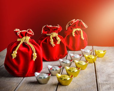 Çin yeni yıl kırmızı kumaş çanta, ang pow l Çin para ile