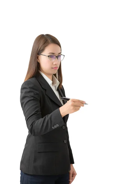 Young successful business woman writing with pen — Stock Photo, Image