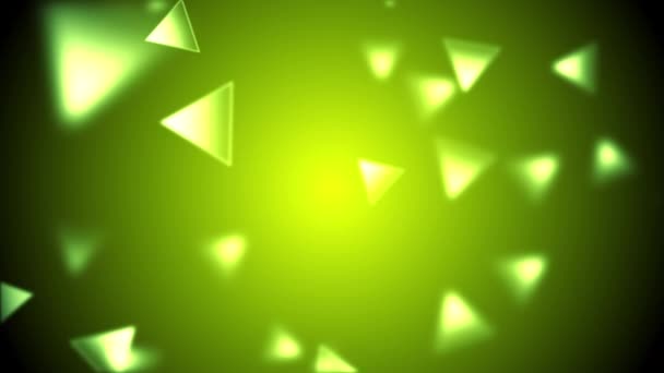 Fond abstrait avec animation au ralenti de délicates lumières bokeh Yellow Green Triangle. 4K 
