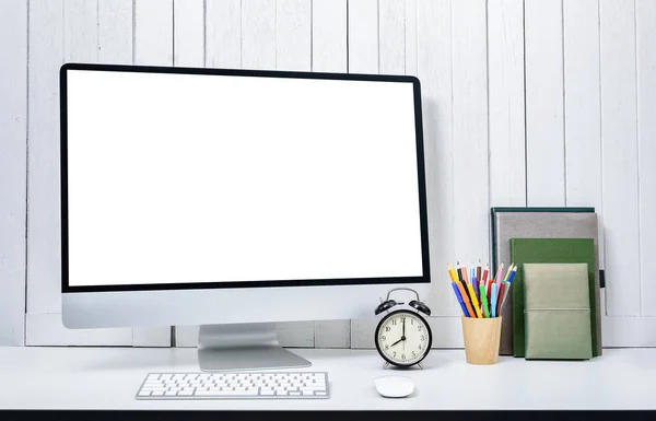 workplace background for designers with Blank white screen moder