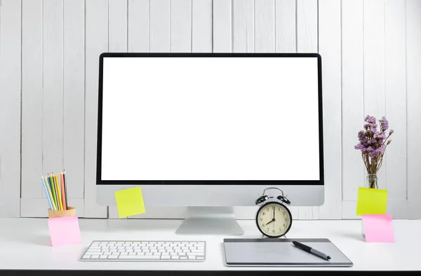 Çalışma alanı arka plan boş beyaz ekran moder ile tasarımcılar için — Stok fotoğraf