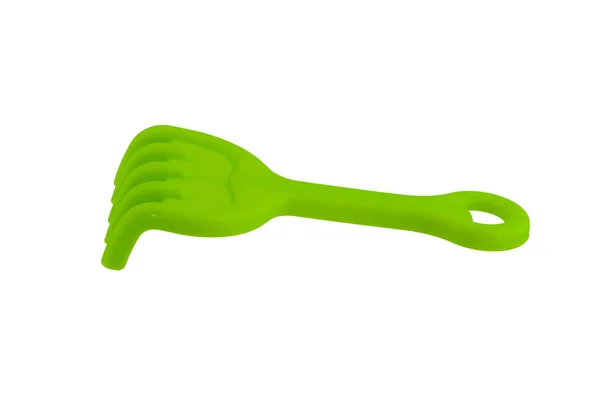 Children's beach toys, Green rake isolated on white background — Stock Photo, Image