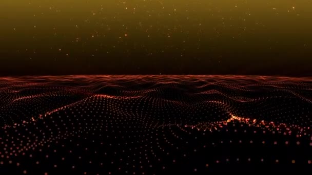 Hullám-részecske háttér Orange absztrakt pontok hullám formában sokszögű három dimenzió tér. Animáció a varrat nélküli hurok