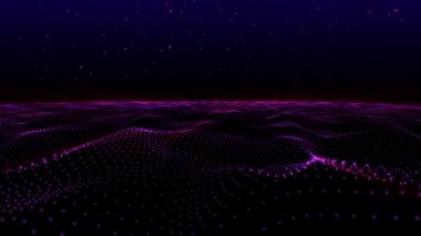 Dalga parçacıklar soyut Violet noktalar dalga formu çokgen üç boyut alan arka plan. Animasyon sorunsuz döngü