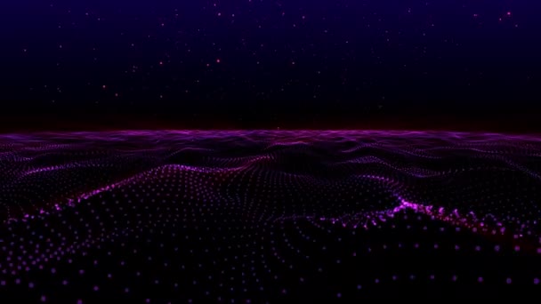 波動粒子抽象紫ドット ウェーブ フォーム多角形 3次元空間を背景します シームレスなループ アニメーション — ストック動画