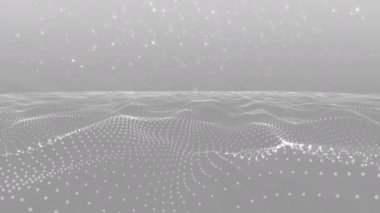 Dalga parçacıklar soyut gri noktalar dalga formu çokgen üç boyut alan arka plan. Animasyon sorunsuz döngü