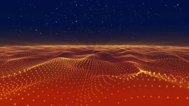 波動粒子抽象オレンジ ブルー ドット ウェーブ フォーム多角形 3次元空間を背景します シームレスなループ アニメーション — ストック動画