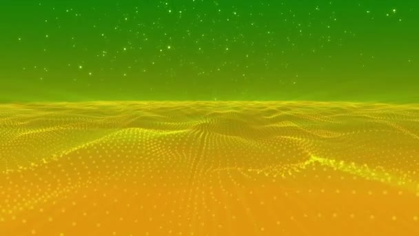 Fundo Partículas Onda Abstrato Amarelo Pontos Verdes Onda Forma Espaço — Vídeo de Stock