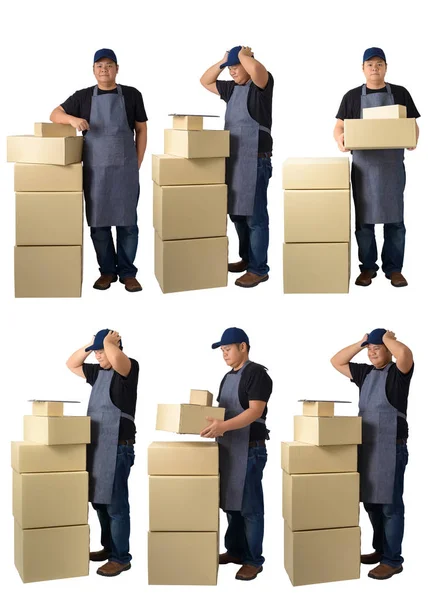 Collection set of Full Body portrait of delivery with stack of b — 图库照片