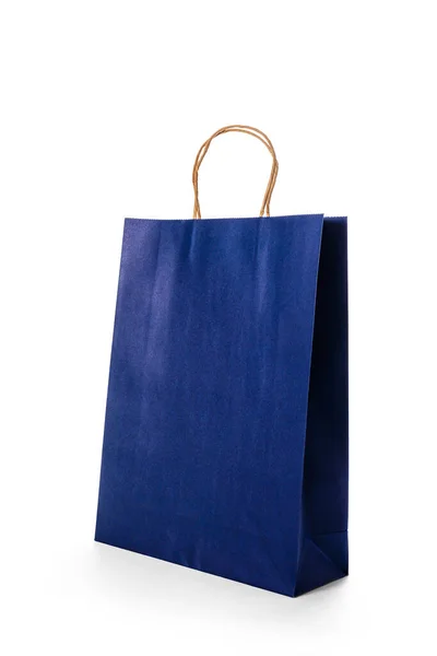 Dark blue paper shopping bags isolated on white background — 스톡 사진