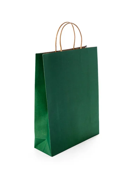 ग्रीन पेपर शॉपिंग बैग सफेद पृष्ठभूमि पर अलग — स्टॉक फ़ोटो, इमेज