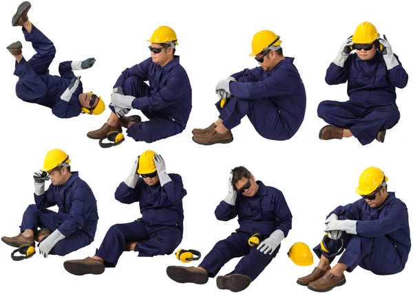 Collezione Lavoratori Tuta Meccanica Con Casco Paraorecchie Guanti Protettivi Occhiali — Foto Stock