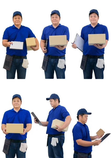 Συλλογή Ασιατικό Delivery Man Που Εργάζονται Μπλε Πουκάμισο Τσάντα Μέσης — Φωτογραφία Αρχείου